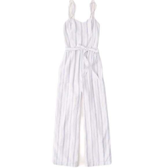 Abercrombie & Fitch Tie Strap Linen Jumpsuit M - Picture 4 of 6